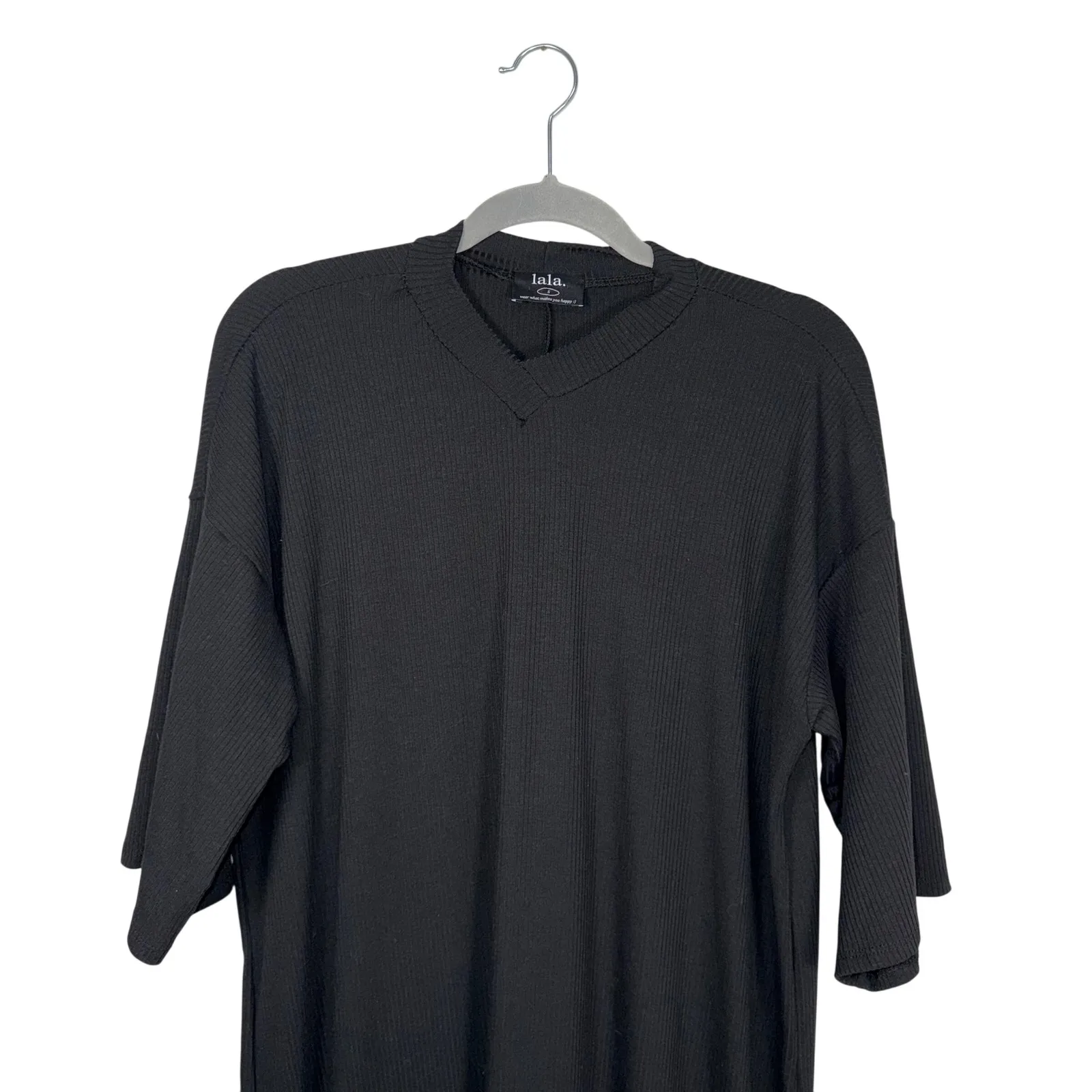 Dressed in Lala Ribbed V Neck Midi Dress Black Size S Casual Basic Everyday - Image 2