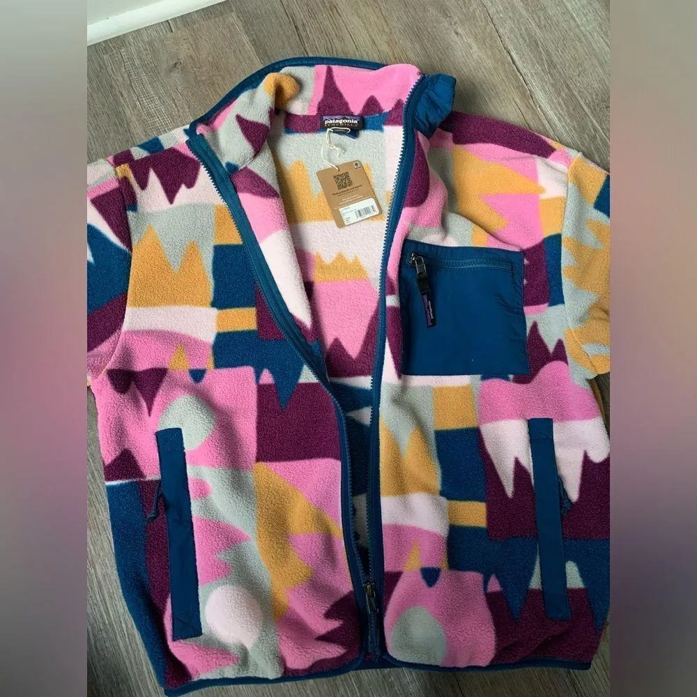 NWT Patagonia Synchilla Full Zip Jacket Teddy Jacket Retro Multi Color Pink Blue - Image 4