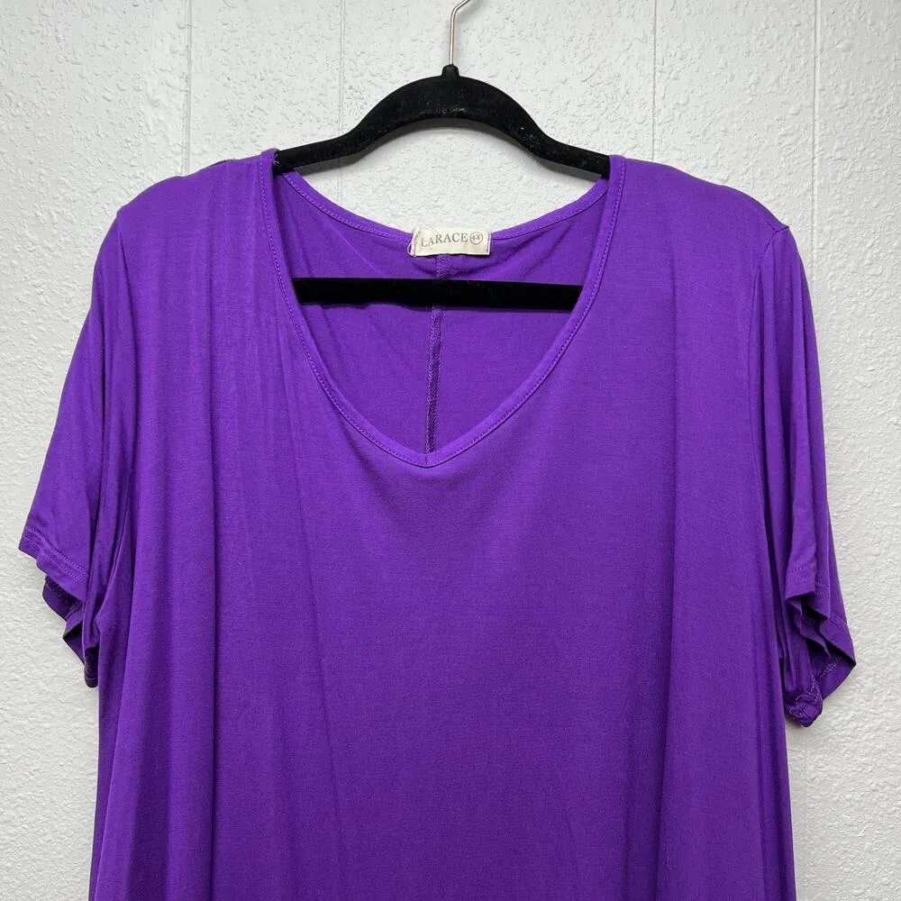 Larace Womens Top 4X Asymmetrical Hem Stretch Soft Relaxed Comfort Casual Purple - Image 5