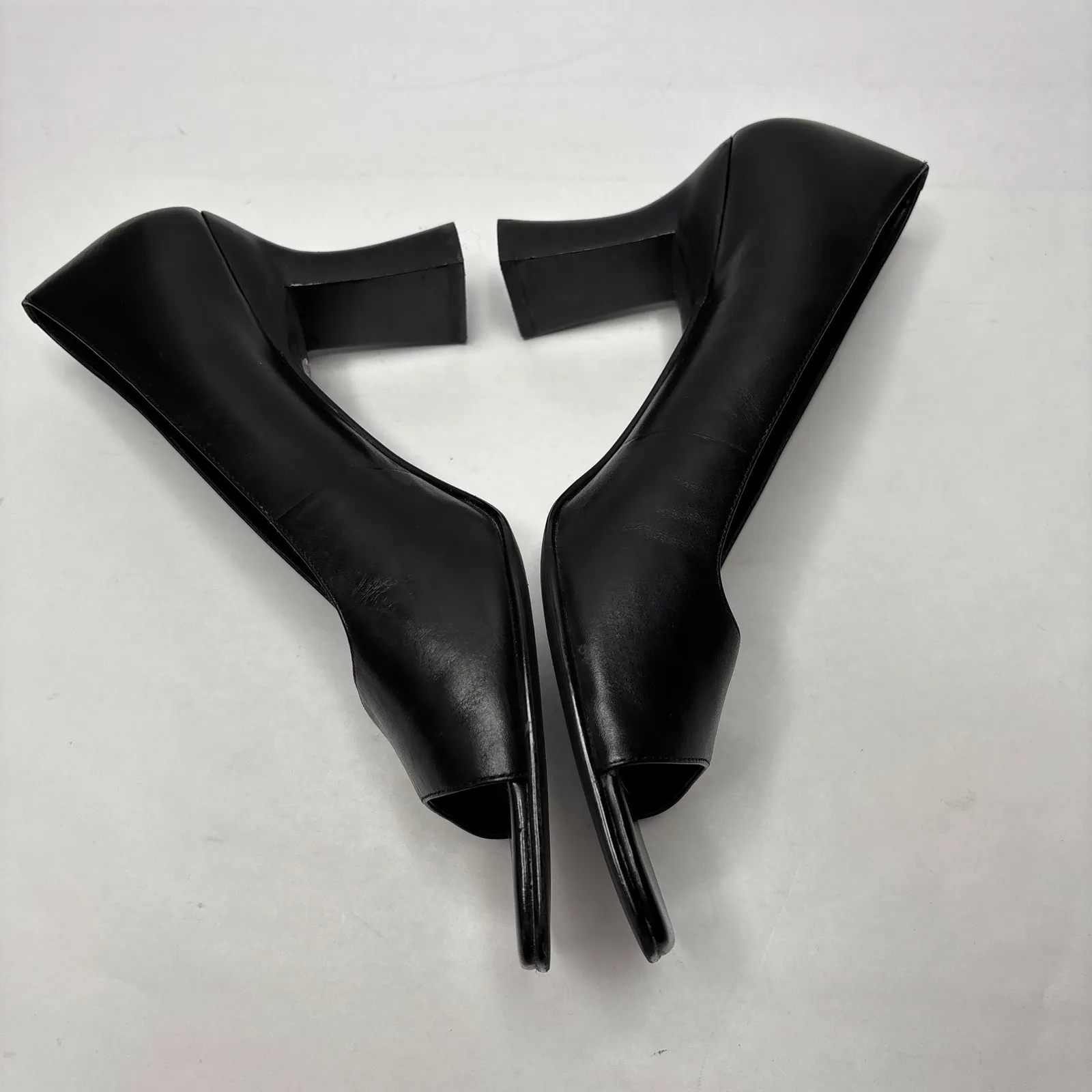 VTG 90s Y2K Square Toe Heels Black Leather Anne Klein Peep Toe Pumps 10 M Shoes - Image 6