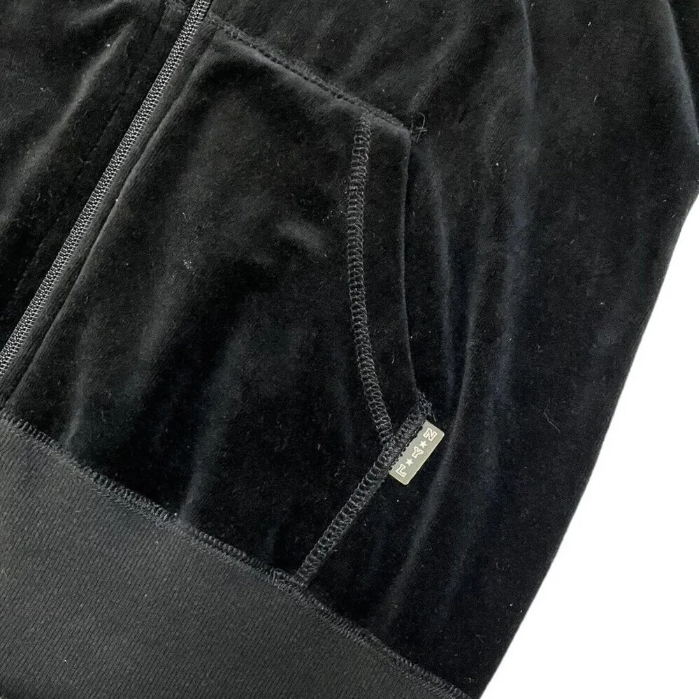 New York Laundry Y2K Velour Velvet Pocket Full Zip Long Sleeve Black L - Image 9
