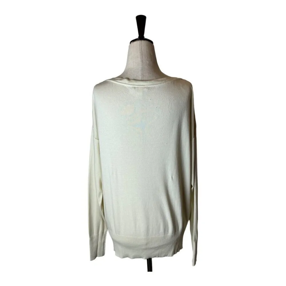 COS Sweater Women Small Ivory V Neck Cotton Blend Ribbed Lightweight Pullover - Image 2