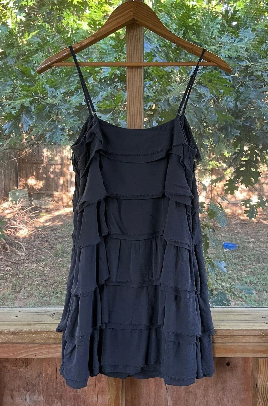 Theory Charcoal Grey 100% Silk Tiered Ruffled Mini Dress Size 4 - Image 2