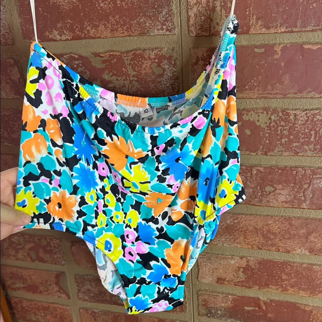 SeaWaves Floral Swimsuit dress with bottoms Blue Size 10 - Image 4