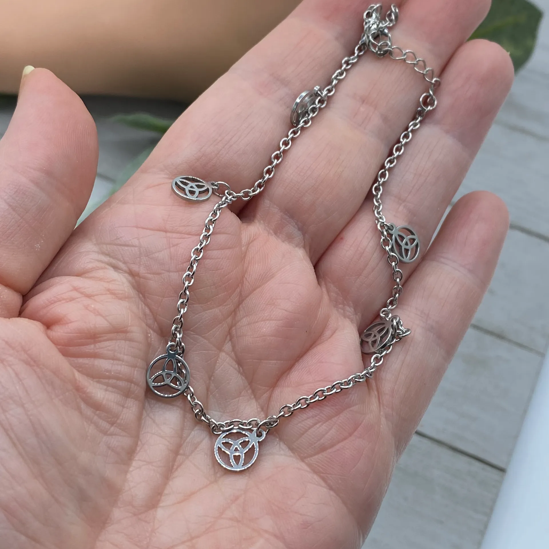 Stainless Steel Anklet With Celtic Triquetras Silver - Image 3