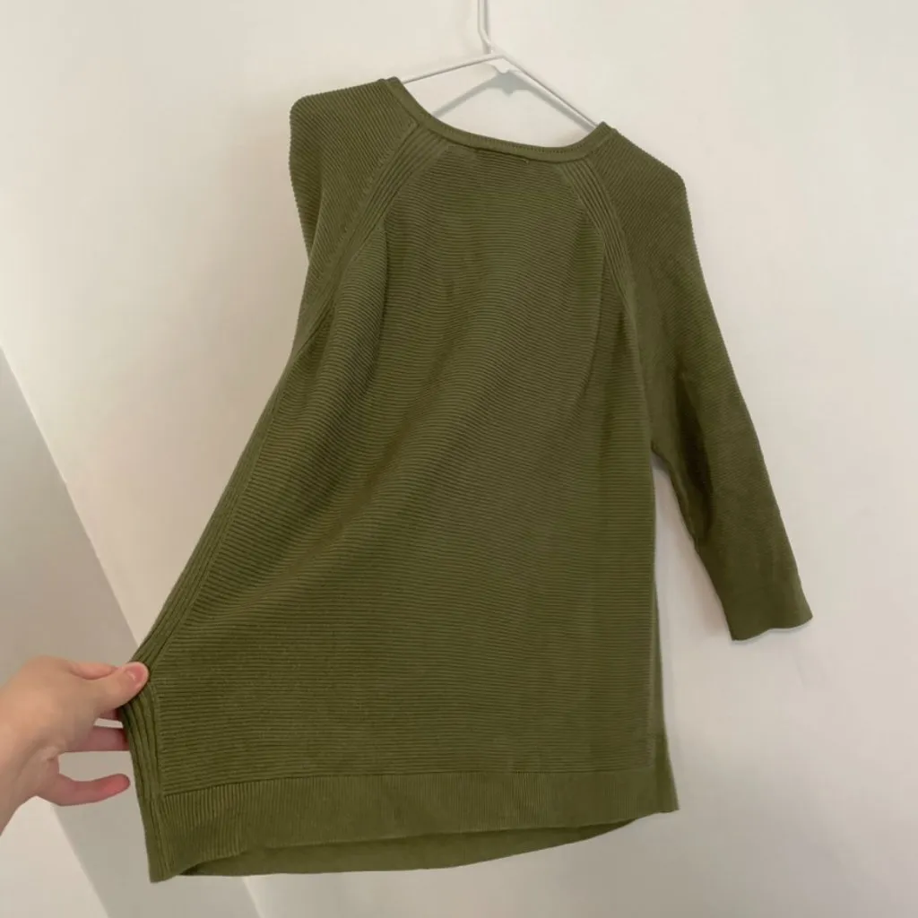 CHRISTOPHER & BANKS Crew Neck Sweater Button Cuff Olive Green 3/4 Sleeve Cotton - Image 16