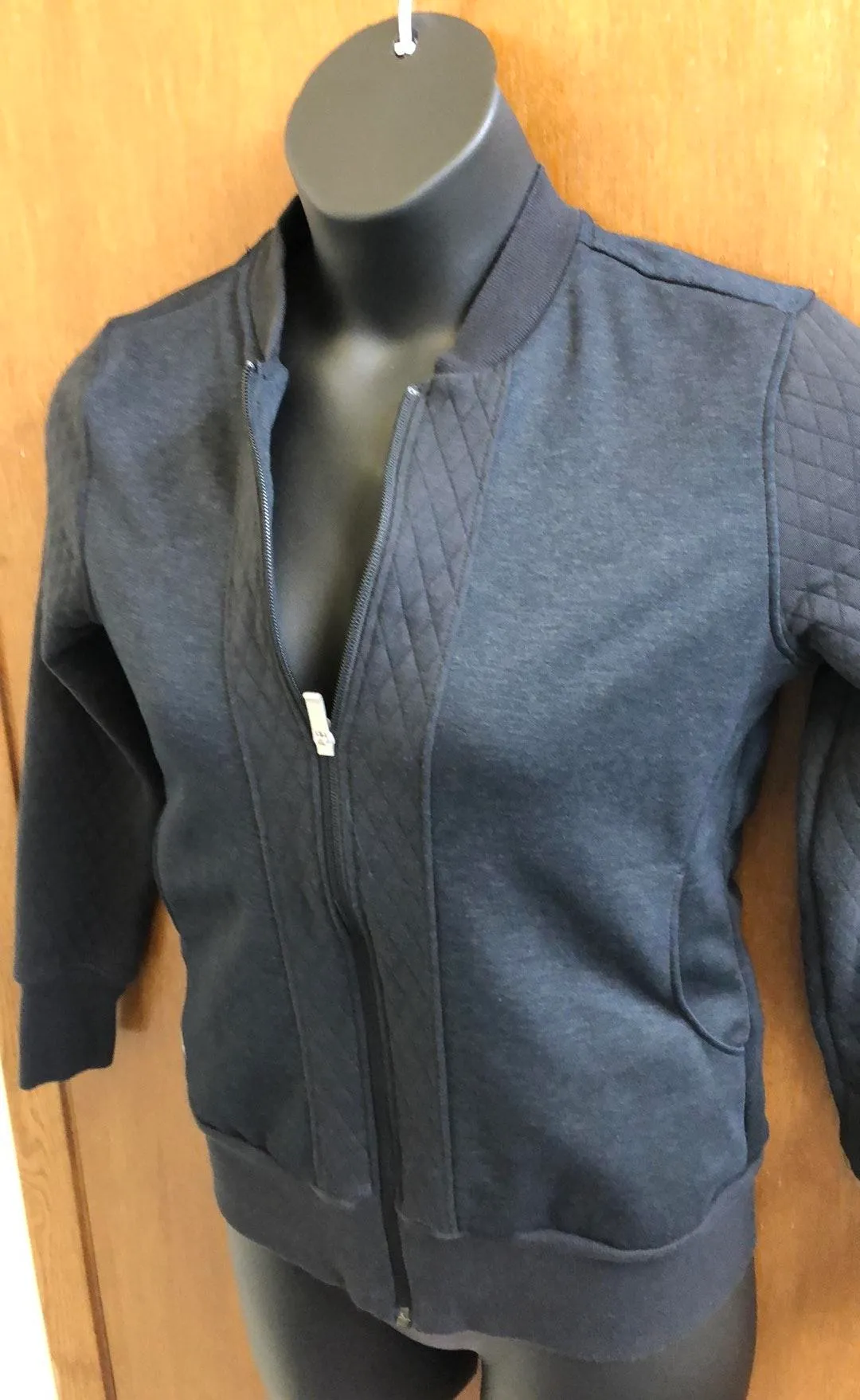 Heathered Black Quilted Sweatshirt Jacket - Image 5