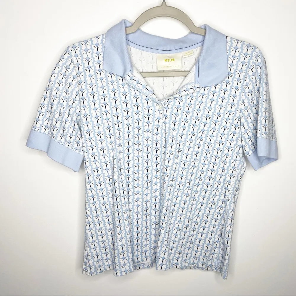 ANTHROPOLOGIE MAEVE Springtime Polo Top Butterfly Size Medium - Image 3