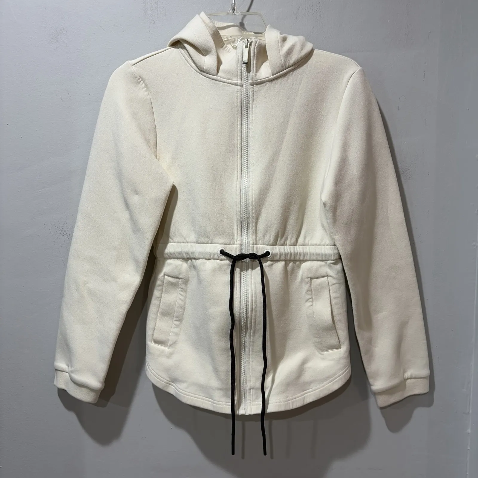 Varley Colby Hoodie $158 Pristine Ivory Zip Sweatshirt Drawstring S Athleisure - Image 2
