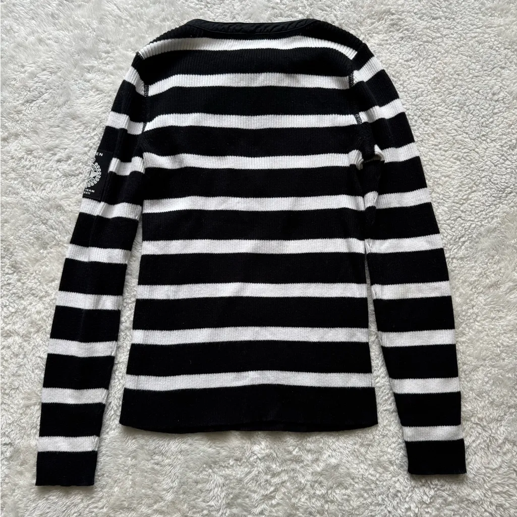 Lauren Ralph Lauren Black White Stripe 1/4 Zip Knit Jumper Womens XS - Image 4
