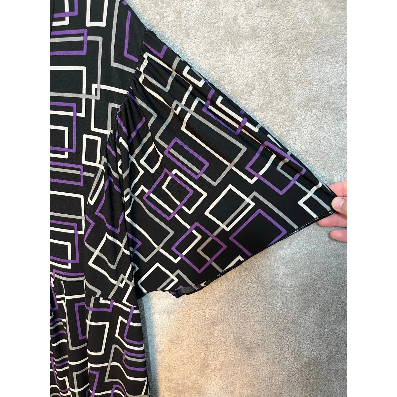 Y2K Venezia Babydoll Top Size 26/28W Black Geometric Office Siren - Image 3