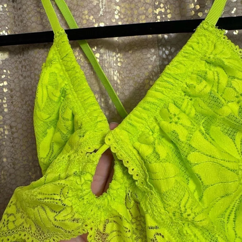 Aerie Neon Lime Green Lace Crossover Racerback Bralette Large NWOT - Image 3