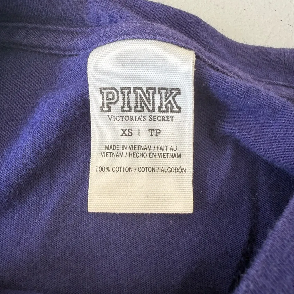 Victoria Secret PINK Silver Sequin Logo Tunic Crew Tee Long Sleeve Top Shirt XS Blue - Image 11