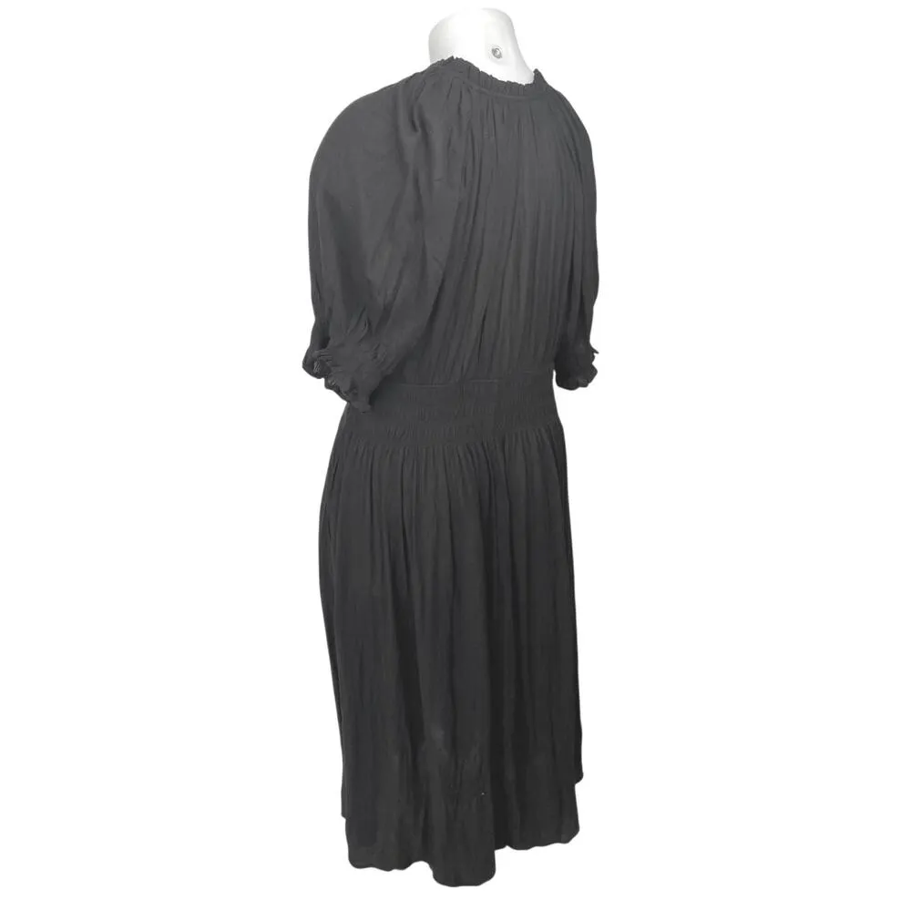 Gap Black Short Puff Sleeve V Neck Ruffle Smocked Fit & Flare Maxi Dress Size XL - Image 2