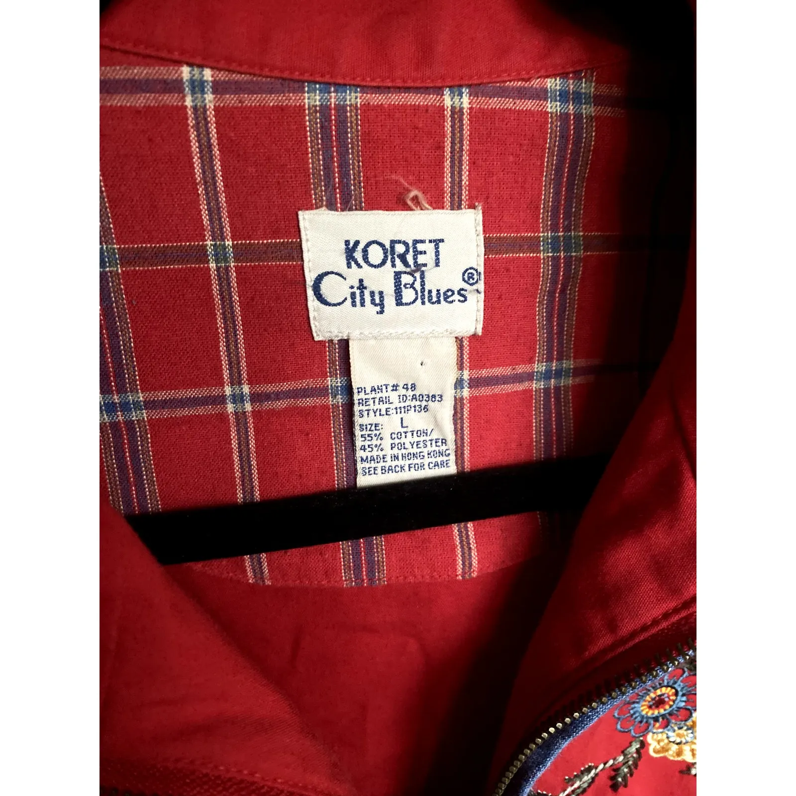 1990's Vintage Embroidered Floral Plaid Red Jacket‎ Large Bohemian Folk Scandi - Image 2