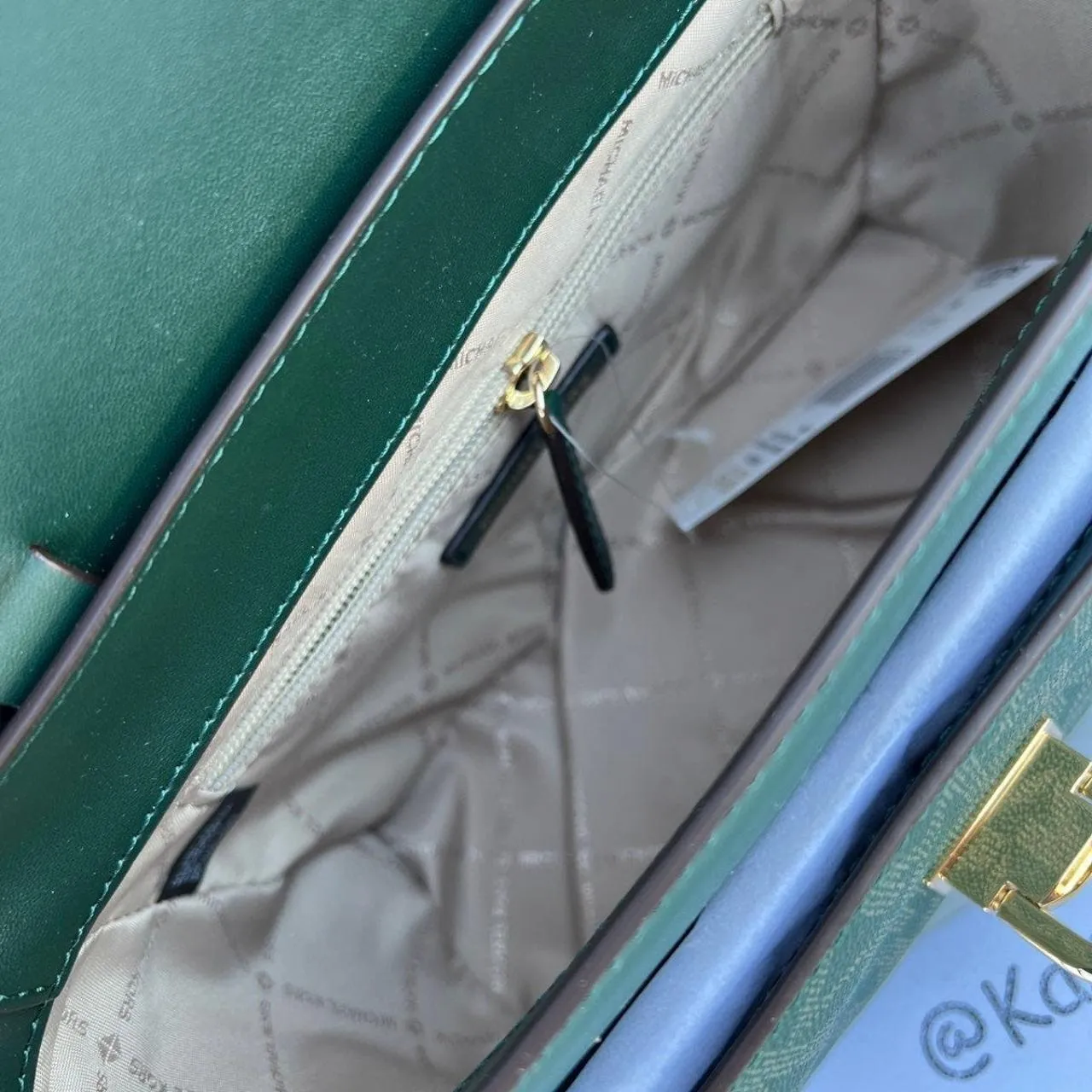 Michael Kors Racing Green Manhattan Satchel Medium Leather MK Signature - Image 7