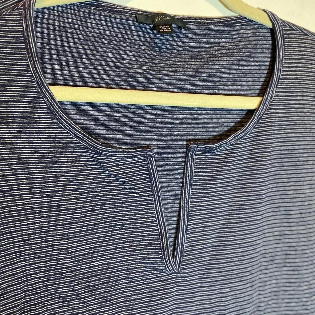 J Crew Navy & White Striped Split-Neck Cotton T Shirt XXL EUC - Image 5