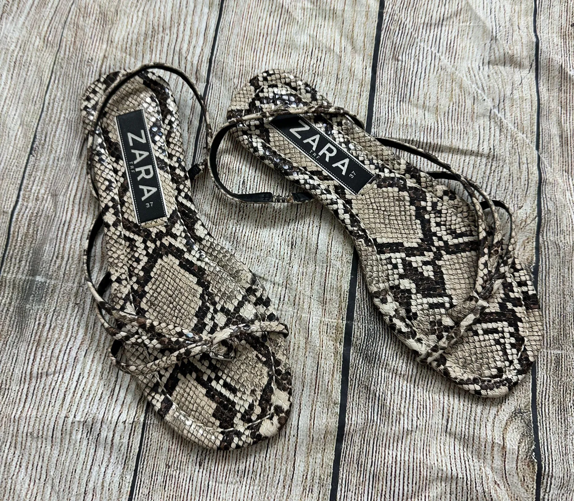 ZARA Snakeskin Print Strappy Sandals - Image 2
