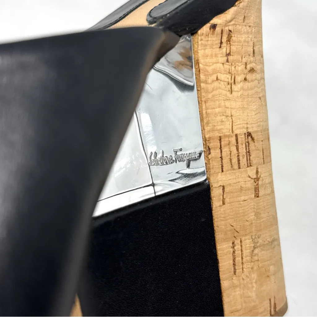 NEW Salvatore Ferragamo Perty Leather Lucite Cork Platform Wedge Mule Sandal 5.5 - Image 3