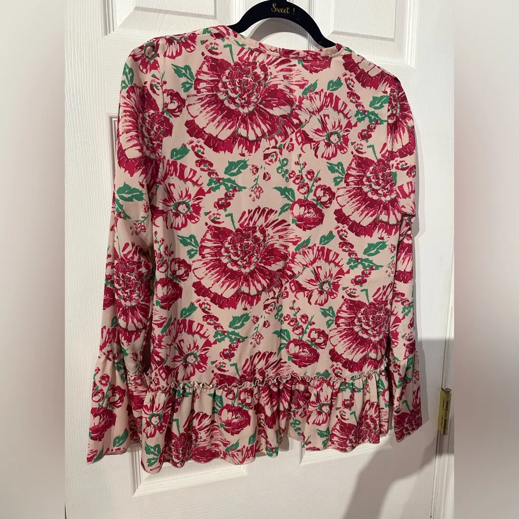 Tracy Reese Red and Green Floral Blouse S - Image 8