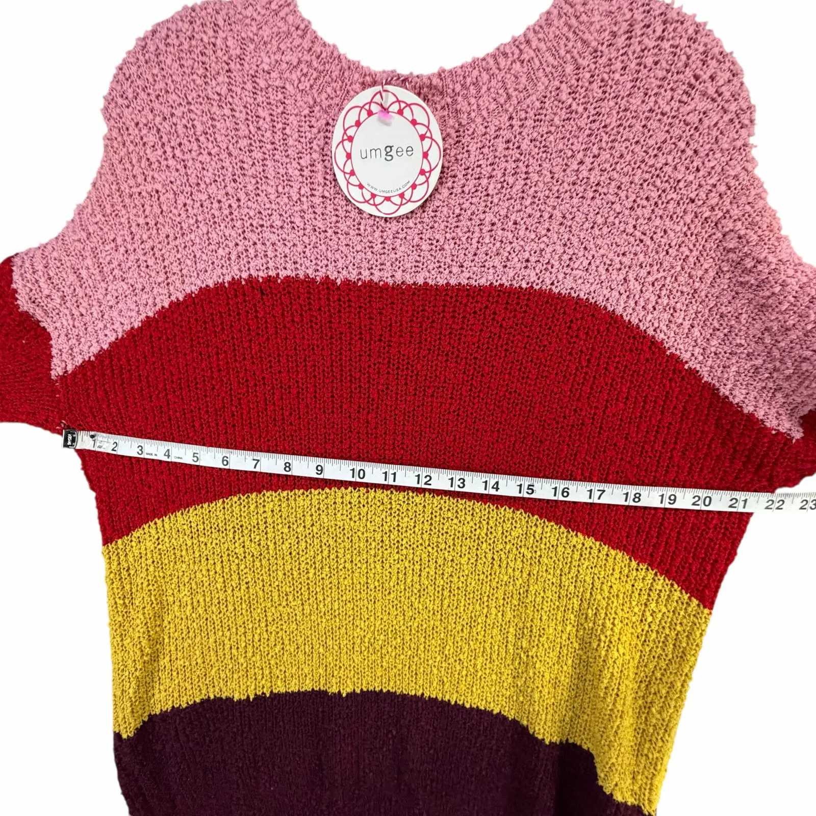 Umgee Knit Sweater Womens S Rainbow Stripe Chunky Boho Casual Comfy Cozy Chic - Image 5