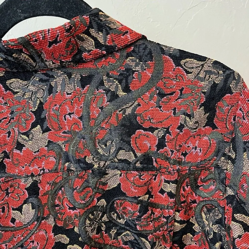 Coldwater Creek Red Embroidered Floral Corduroy Jacket Medium Holiday Gold Boho - Image 11