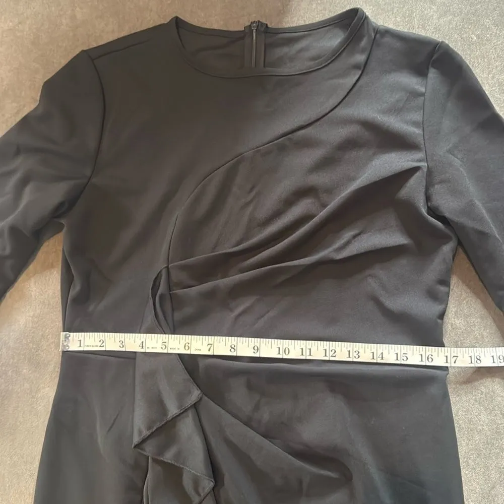 Women’s Black Asymmetrical Ruffled Midi Dress 3/4 Sleeve Zip Back Size XL NEW - Image 10
