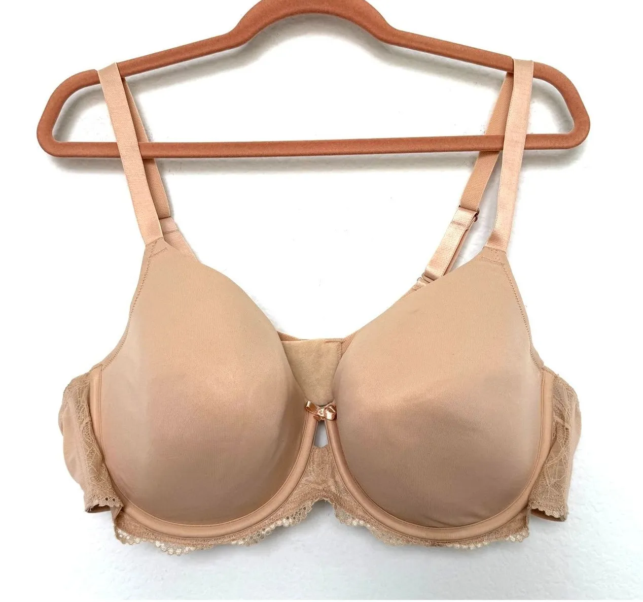 INC Womens Bra Size 40D Beige Lace Trim T-Shirt Bra Underwire Full Coverage - Image 1