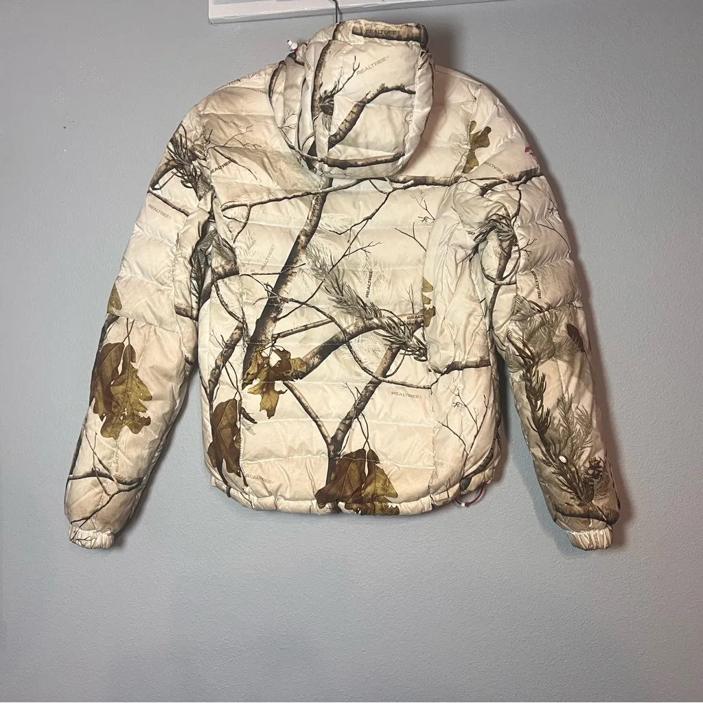FXR Outdoor Puff Jacket Coat Down Feather Filled Real Tree Camo Tan Pink Size 8 - Image 5