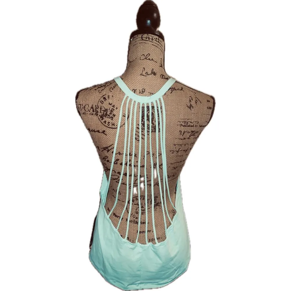 90 Degree By Reflex Strappy Open Back Workout Tank Top Honey Dew Aqua Green M Size M - Image 2