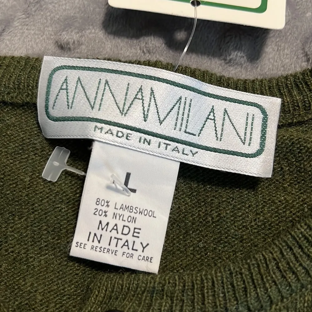 ANNA MILANI large women's lambswool Italian cardigan dark green buttons vintage - Image 7
