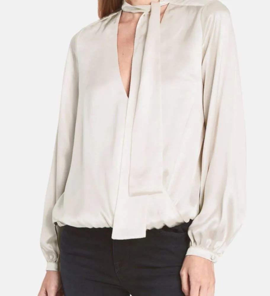 NWH INTERMIXCadence COLOR IVORY  Silk Charmeuse Tie Neck Blouse Size 2 - Image 2