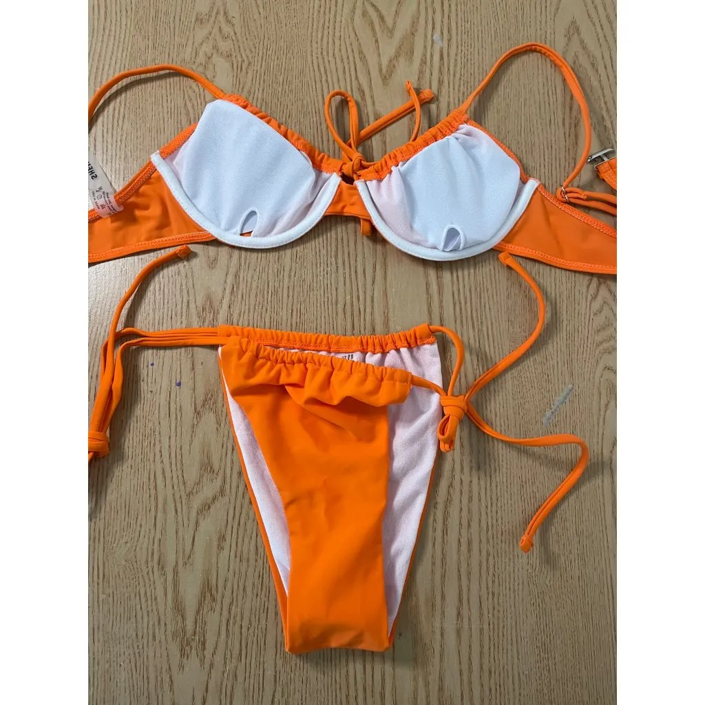 B6 New Women’s 2Pc SHEIN Bikini 👙 Set Cheeky Orange size Medium - Image 3