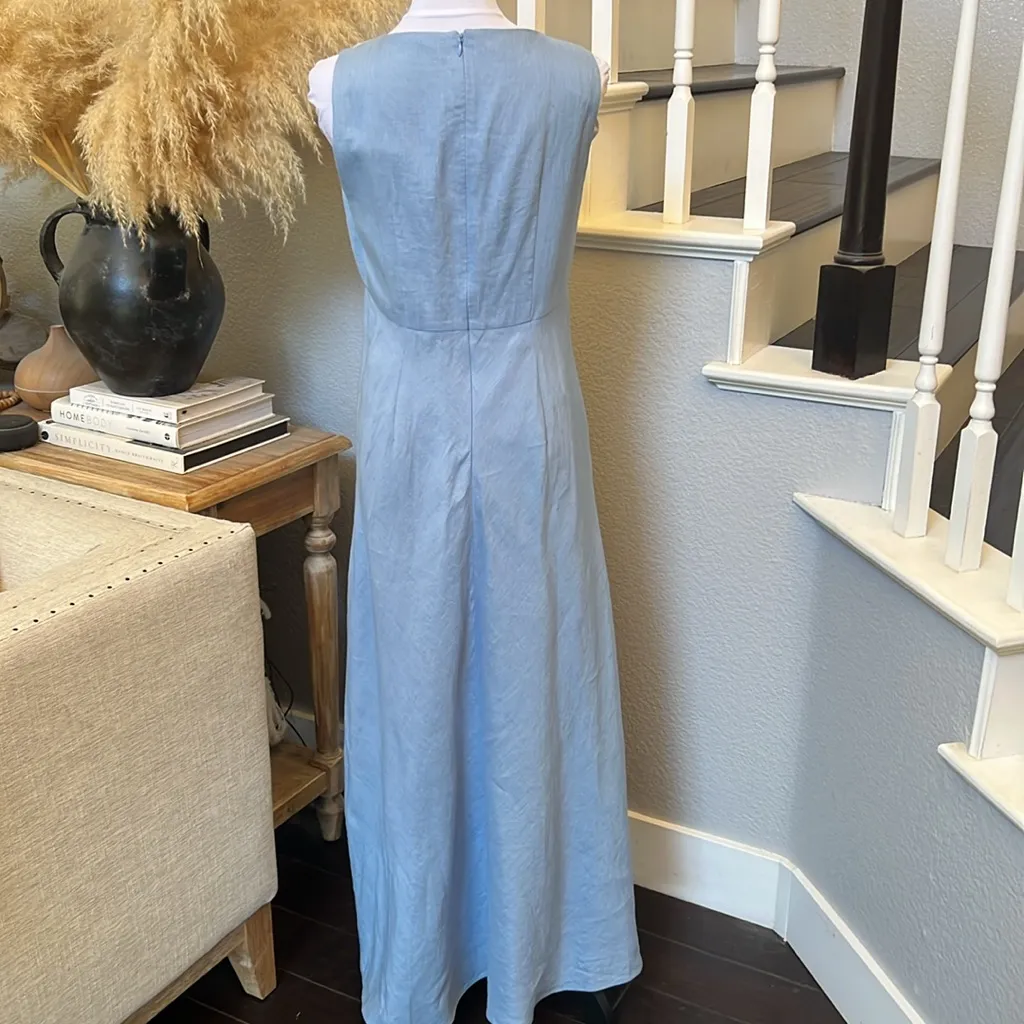Lafayette 148 Color Block 100% Linen Maxi Sheath Dress Size 2 Blue - Image 6