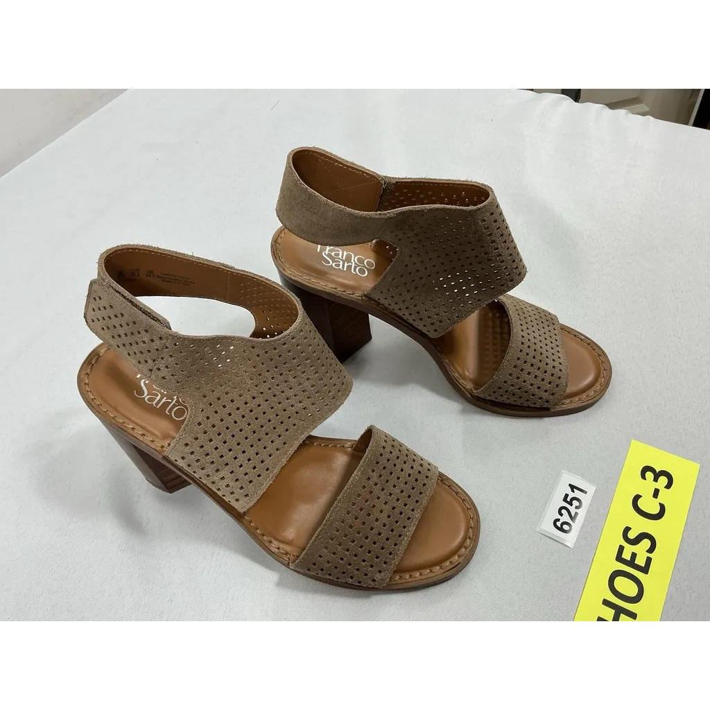 Womans Franco Sarto Delores Sandals 7.5 M Brown Vented Open Toe Slingback Heel - Image 2