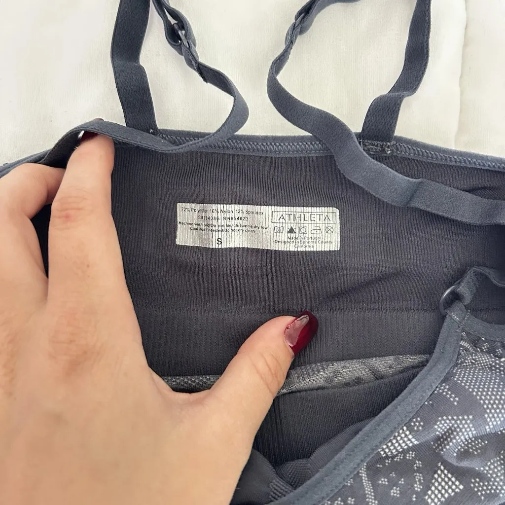 Athleta Tank Top Women Small Gray Geometric Yoga Shelf Bra Athleisure Seamless - Image 5