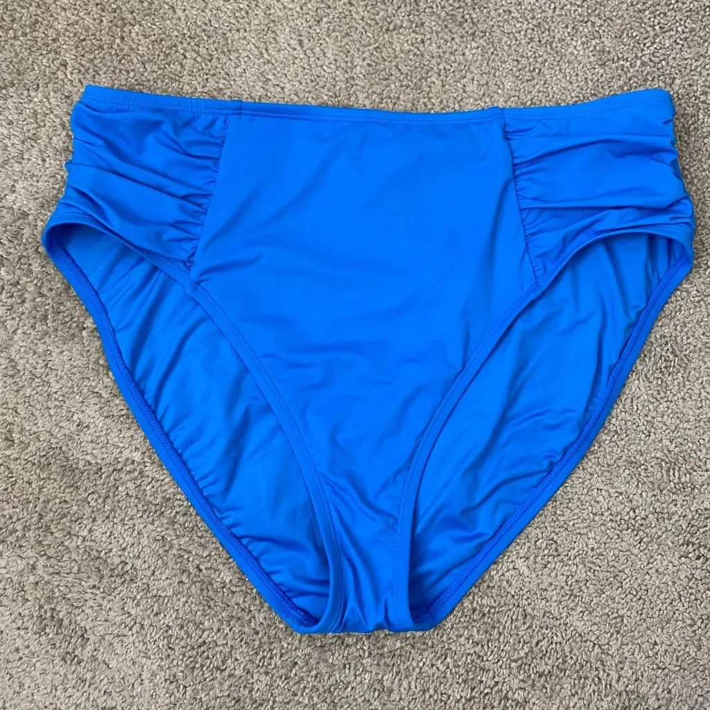 La Blanca Island Goddess Side‎ Shirred High Waist Bikini Bottom Capri Blue 16 - Image 3