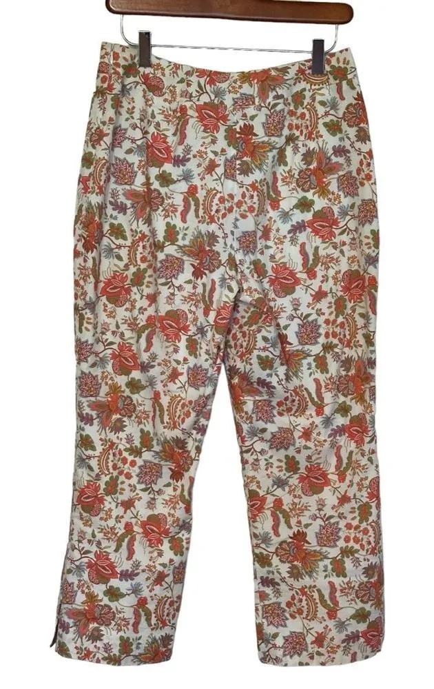 Pendleton Size 6 Cropped Capri Pants Floral Paisley Lined White Coral Women's - Image 1