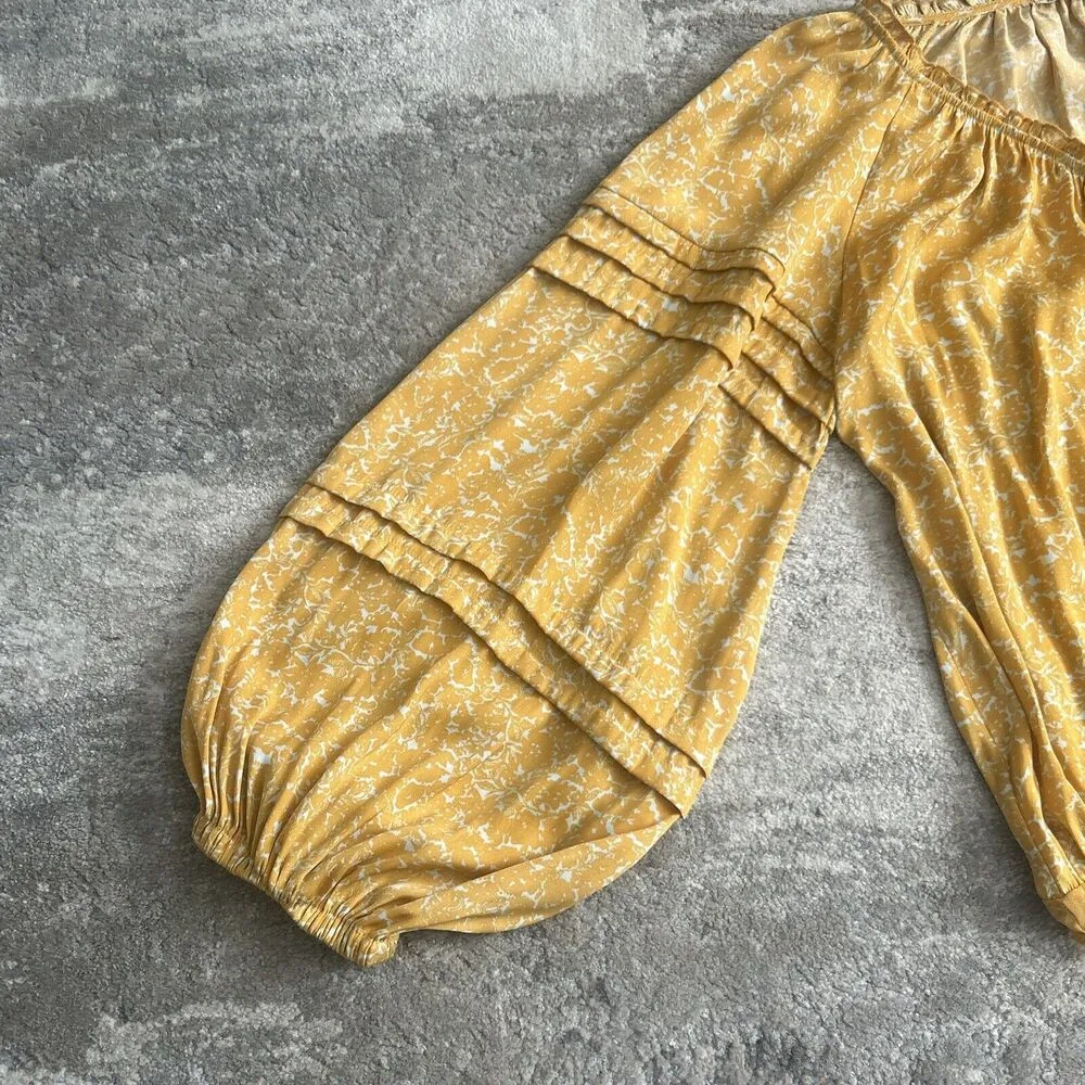 Intimately Free People Bodysuit Womens Small Yellow Floral Tie Neck Balloon Slv - Image 7