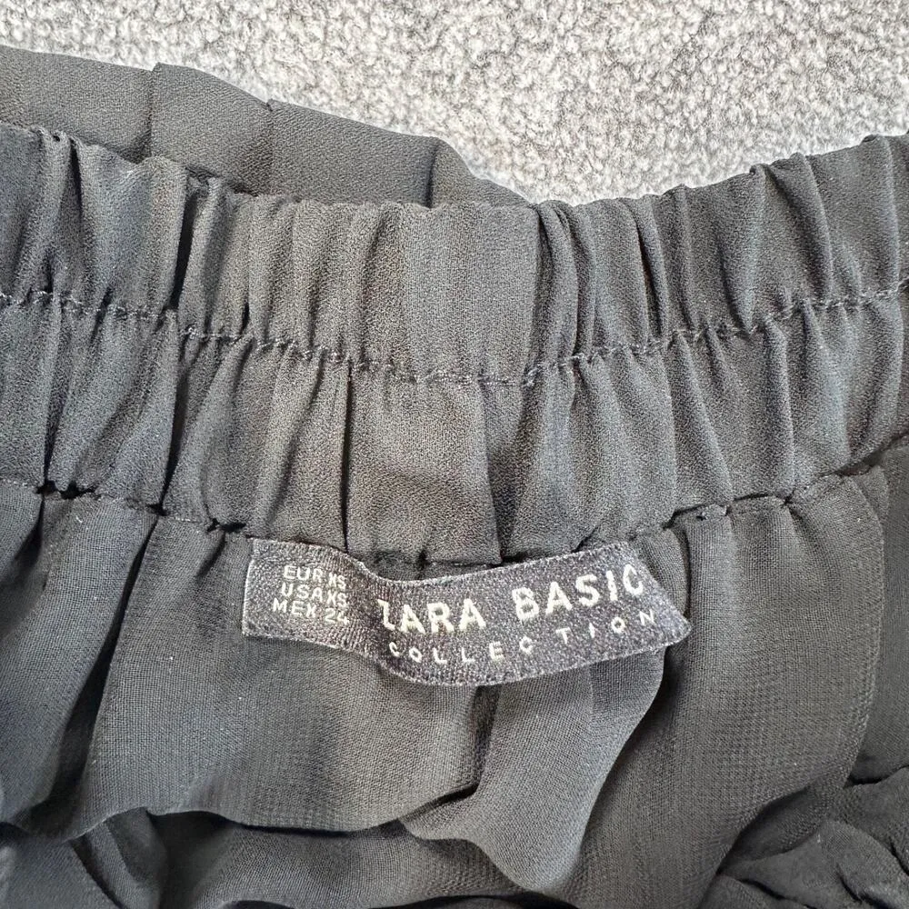 Zara Pleated Midi Skirt Side Stripe Women's X-Small Black/Red Elastic Waist - Image 5