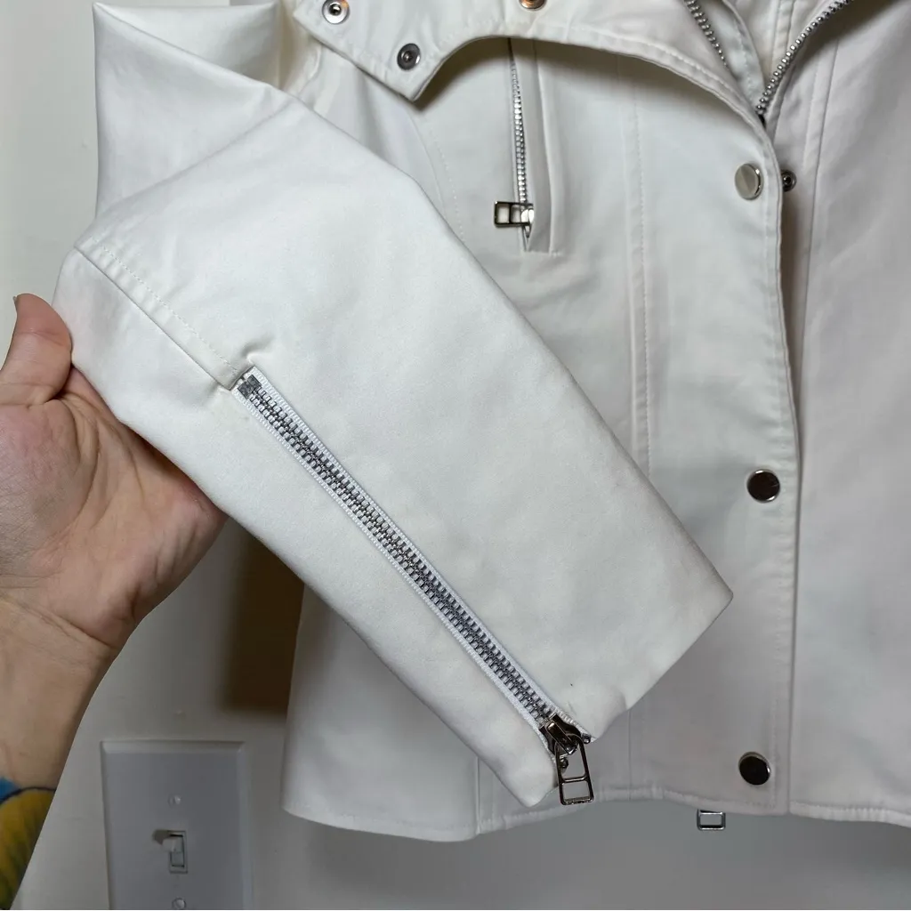 VERONICA BEARD Funnel Neck Double Layered Zip-Up Moto Jacket Peplum Hem Sz 2 XS - Image 7