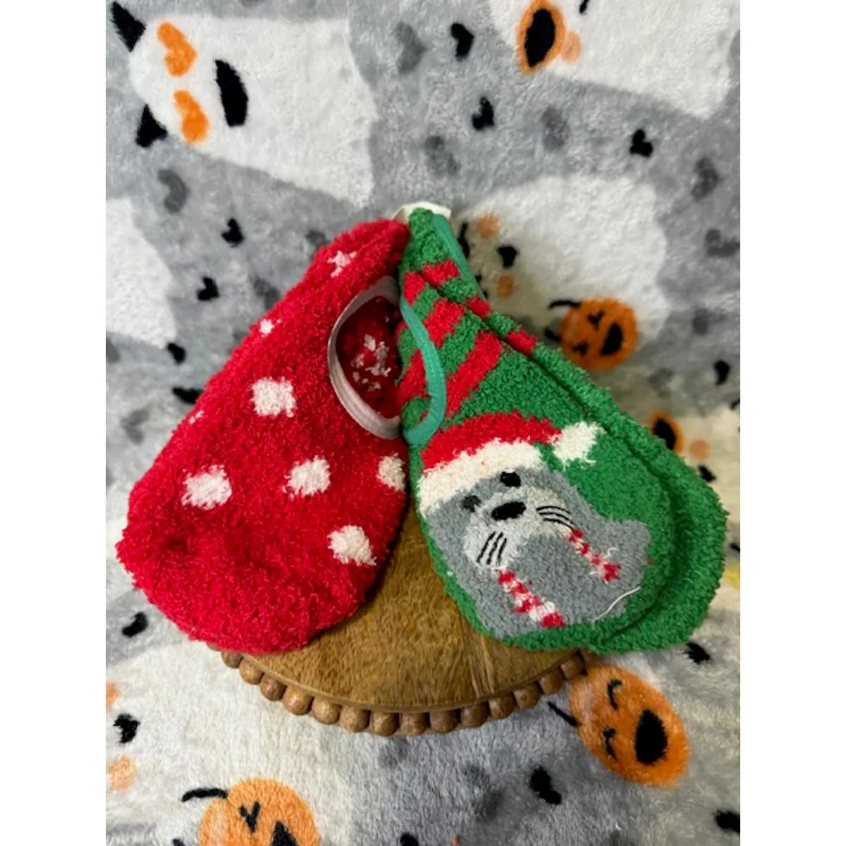 Holiday Fuzzy Socks 2 Pair Set Cat Candy Cane Red Green Christmas Ballerina - Image 3