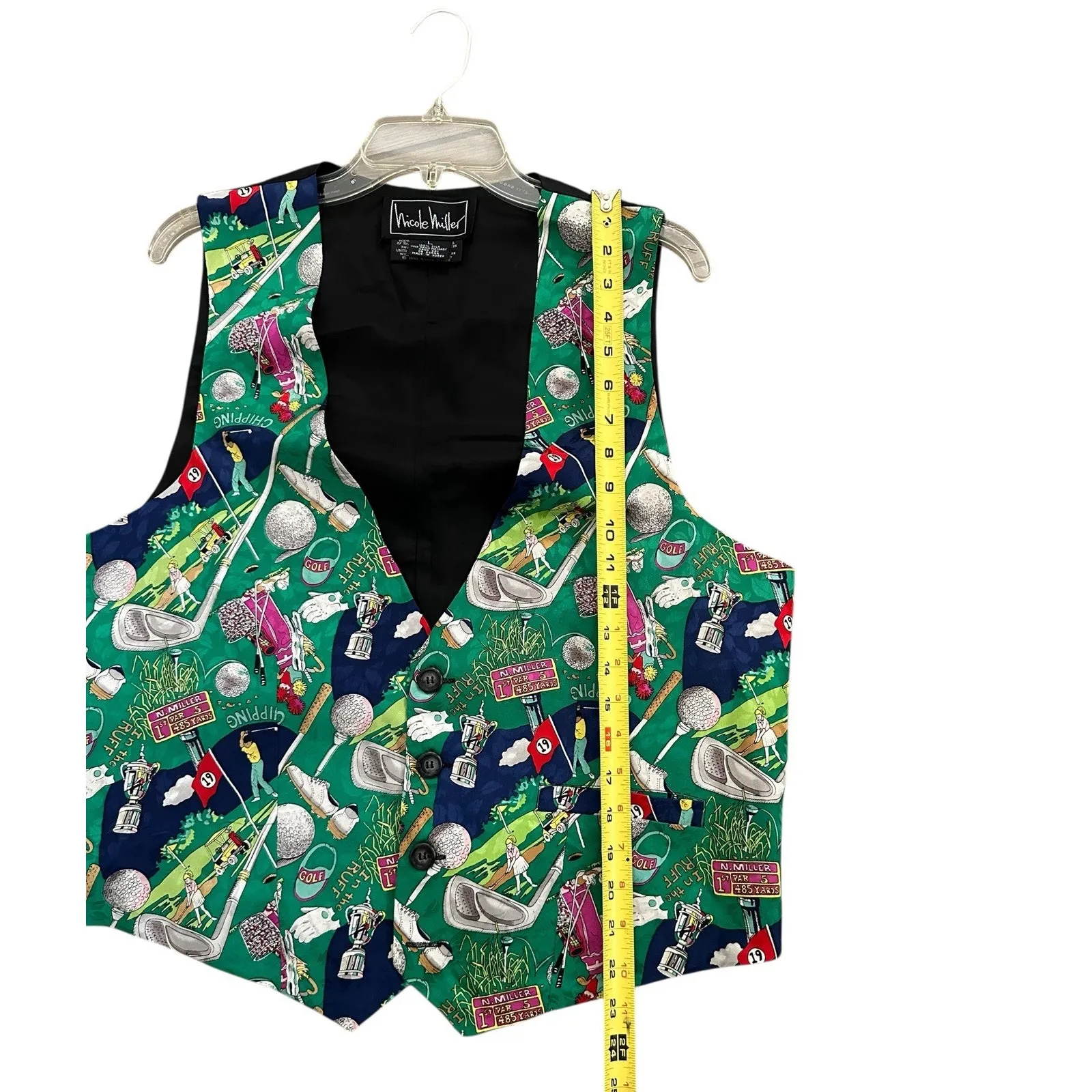 Nicole Miller  Vintage 90’s Vest Golf Theme Pattern Size Large 100% Silk - Image 5