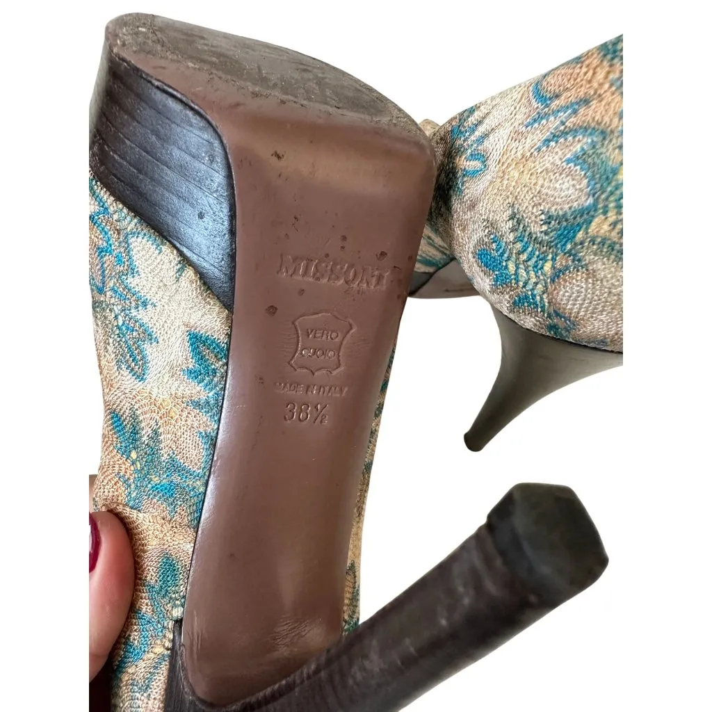 MISSONI Multicolor Patterned Platform Heels Size 38.5/8.5 - Image 7