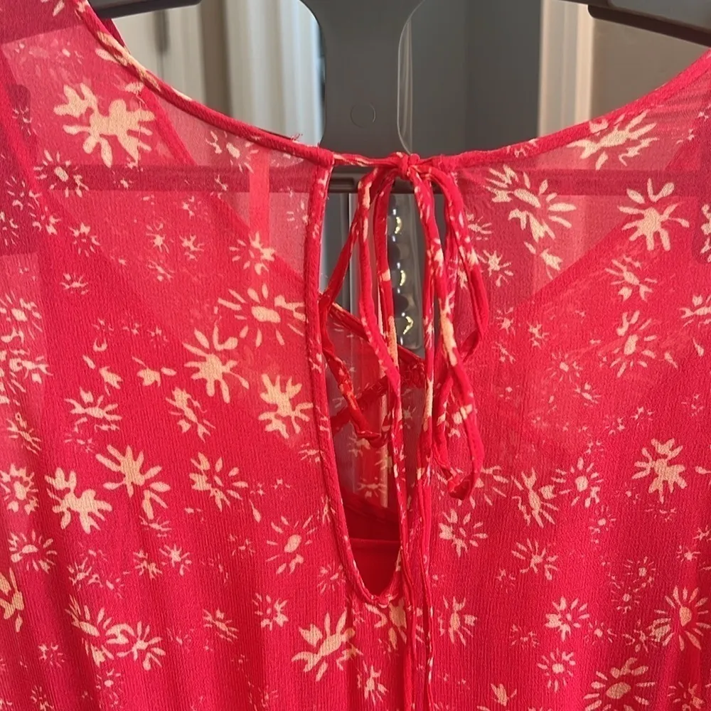 Free People Wallflower Floral Print Sheer lined Midi Dress, Raspberry Combo, XS - Image 13