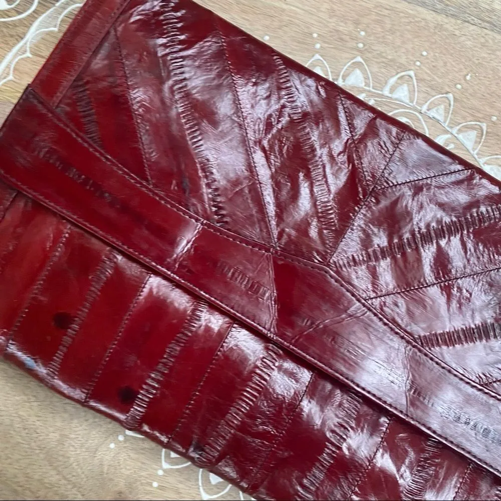 Vintage Deep Red Eel Skin Clutch Red - Image 16