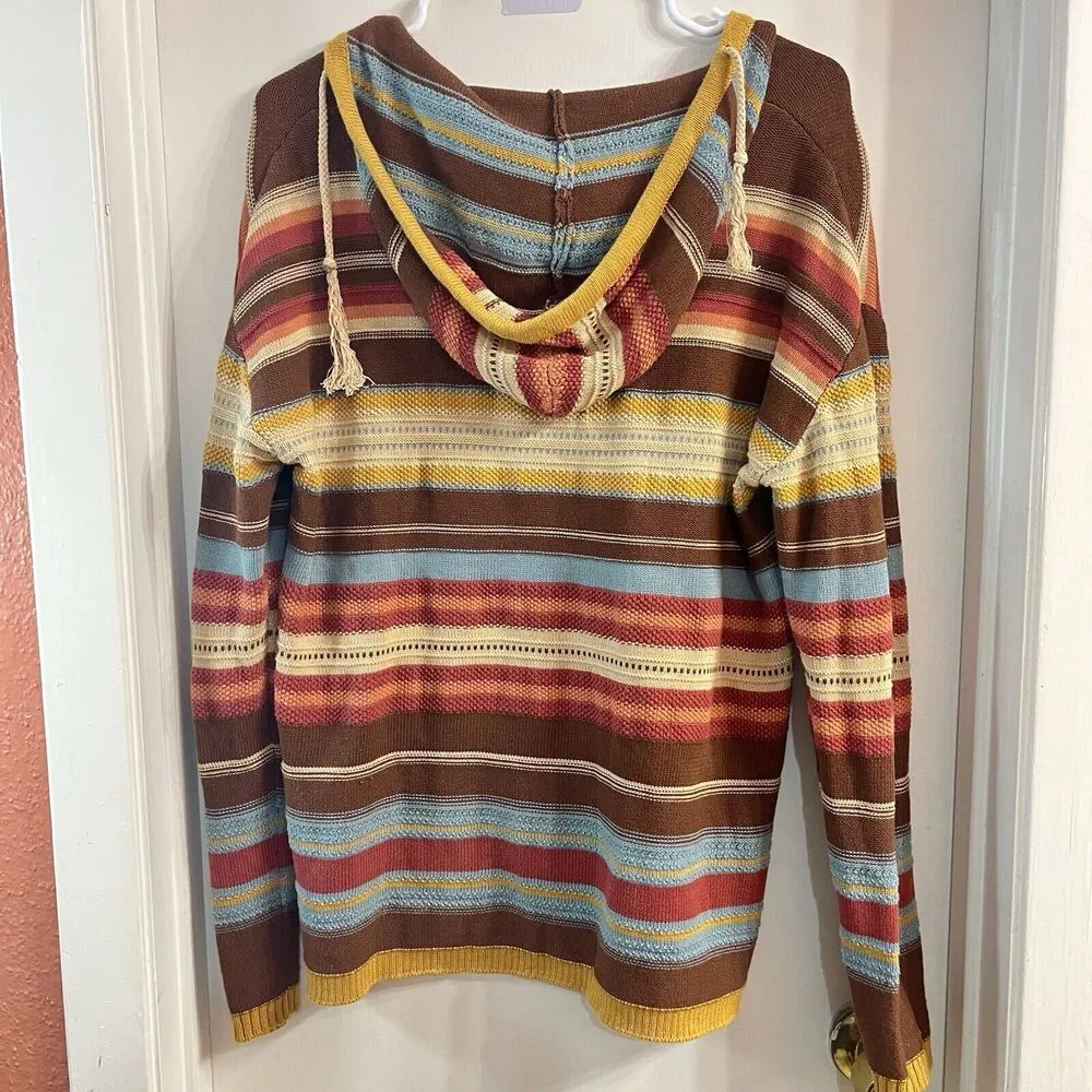 Cotton & Rye Outfitters Womens Stripe Hooded Knit Sweatshirt M Boho Gyaru Brown Size M - Image 5