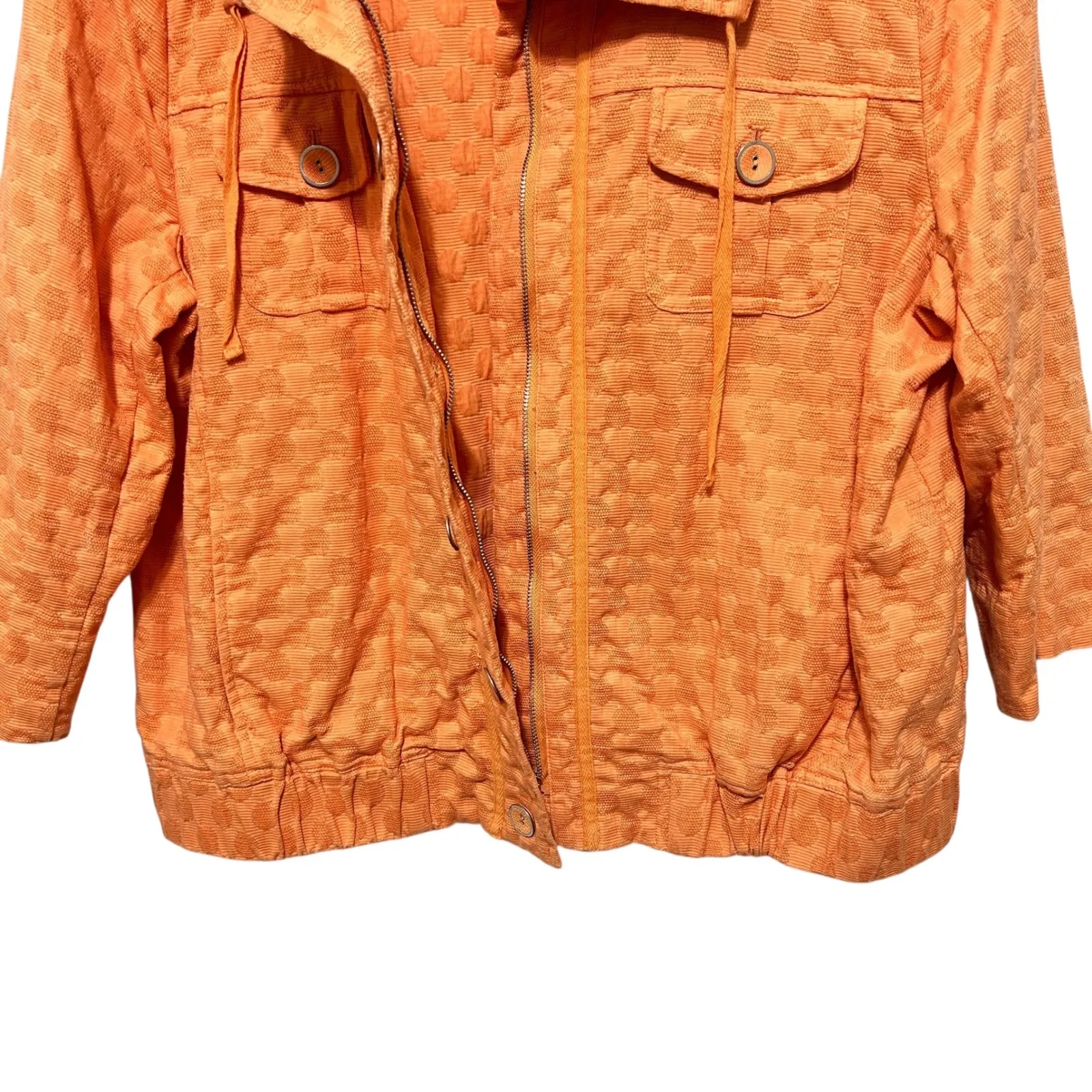 Laura Ashley Women‎ Jacket L Orange Textured Dot Button Front 3/4 Sleeve Casual - Image 5