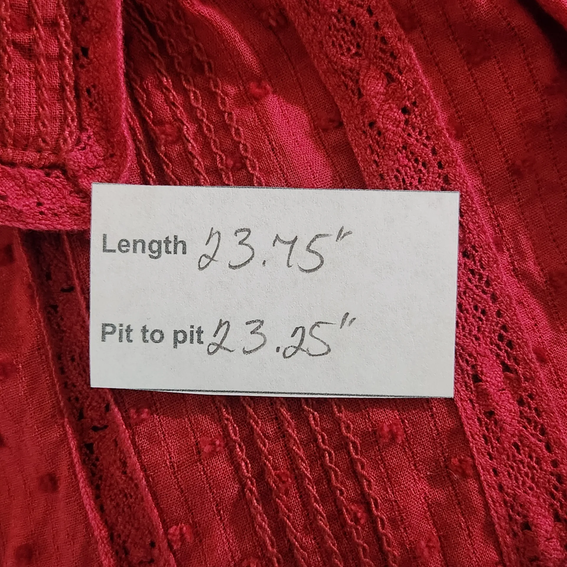 Sundance Deep Red Button-Up Blouse with Swiss Dot Detail Size Large - Image 2