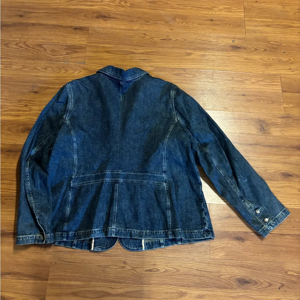 i.e. Relaxed Woman Denim Blazer Jacket 3X Blue Floral Lined 100% Cotton USA Made - Image 3